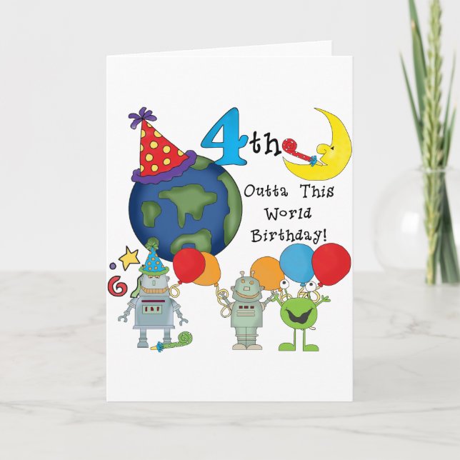 Outta This World 4th Birthday Tshirts and Gifts Card (Front)