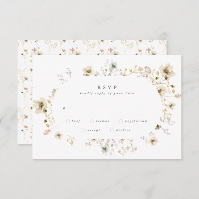 Oval Abundance Dried Wildflower Pampas Wedding RSVP Card (Front/Back)