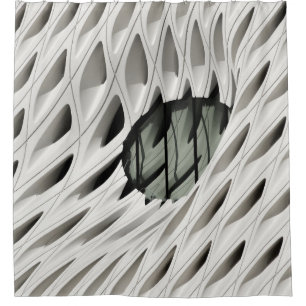 Oval black tint glass panel on white surface shower curtain