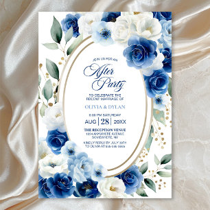 Oval Blue Floral Wedding After Party Invitation