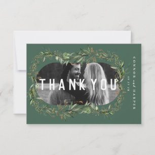 Oval Boho Bold Abstract Modern Leafy Golden Photo Thank You Card