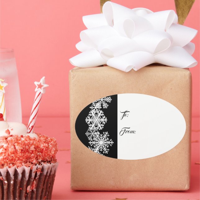 Oval Christmas Gift Tag Sticker-Snowflakes (Party)