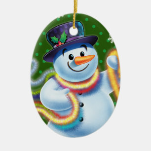 Oval Christmas tree decoration Snowman & tinsel.