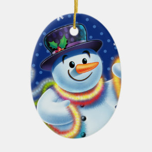 Oval Christmas tree decoration Snowman & tinsel.