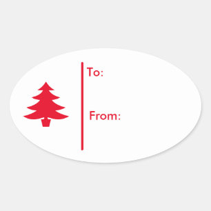 Oval Christmas tree Gift Tag Sticker-Red