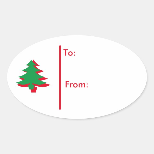 Oval Christmas tree Gift Tag Sticker-Red & Green (Front)