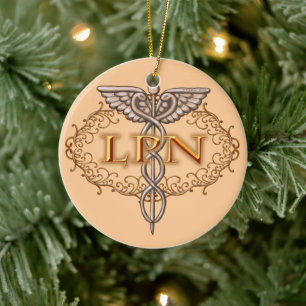Oval Copper Caduceus LPN Nurse  Ceramic Tree Decoration