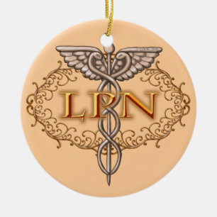 Oval Copper Caduceus LPN Nurse Ceramic Tree Decoration