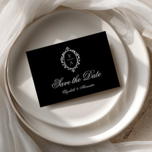 Oval Crest Black Old Money Wedding Save The Date Announcement Postcard