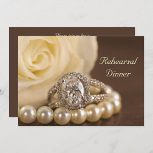 Oval Diamond Ring Rose Wedding Rehearsal Dinner Invitation