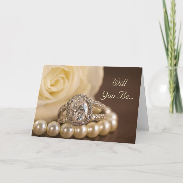 Oval Diamond Ring Rose Will You Be My Bridesmaid Invitation (Front)