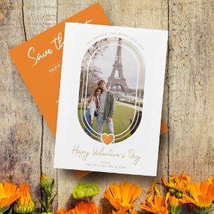 Oval Effect Orange Heart Happy Valentine's Day Save The Date