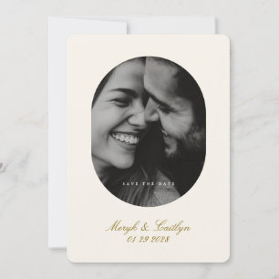 Oval Elegant Wedding Photo Calligraphy Save The Date