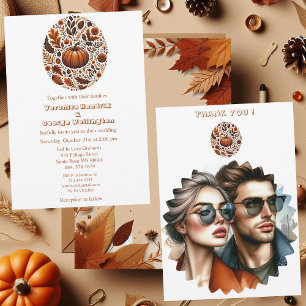 Oval Fall Pumpkin Groovy Boho Rusty Brown Wedding Invitation