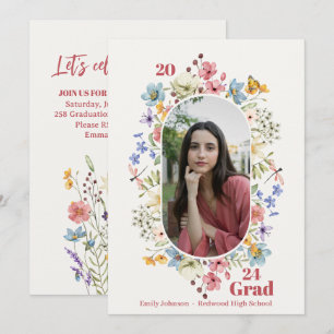 Oval Floral Frame Photo Graduation Party  Invitation
