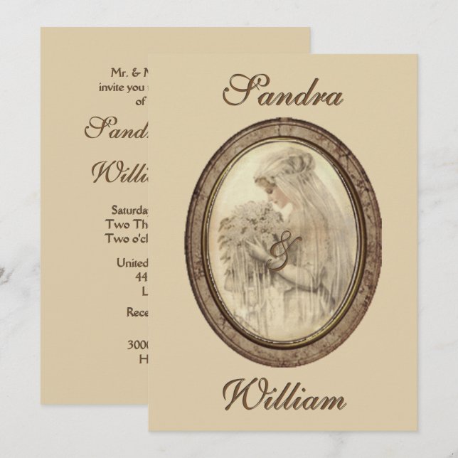Oval Framed Bride Wedding Invitation (Front/Back)