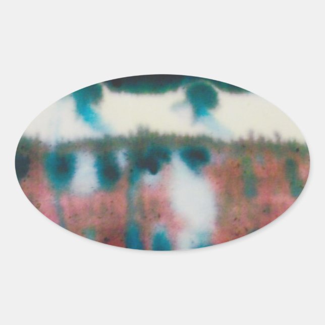 Oval glossy stickers with old brick building (Front)