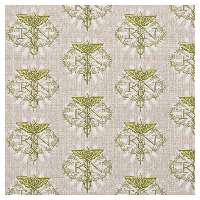 Oval Gold Caduceus RN Nurse Fabric (Swatch)
