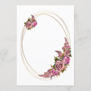 Oval Gold Frame With Pink Watercolor Flowers Invitation