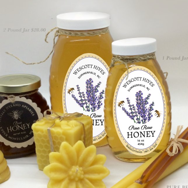 Oval Honey Label Lavender & Bees Queenline Jar (Creator Uploaded)