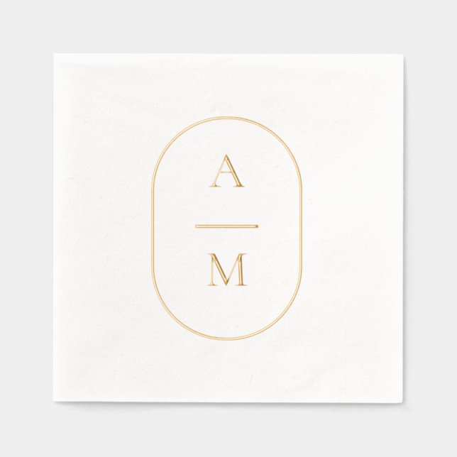 Oval Initial Wedding Foil Stamped Napkins (Front)