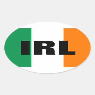 Oval IRL car sticker with Irish flag