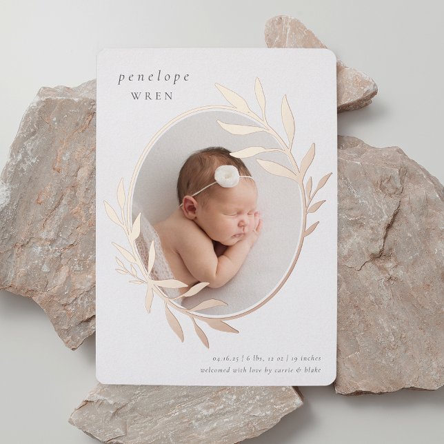 Oval Laurel | Foil Birth Announcement (Creator Uploaded)