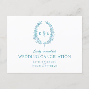 Oval leaf wreath monogram wedding cancellation tea announcement postcard