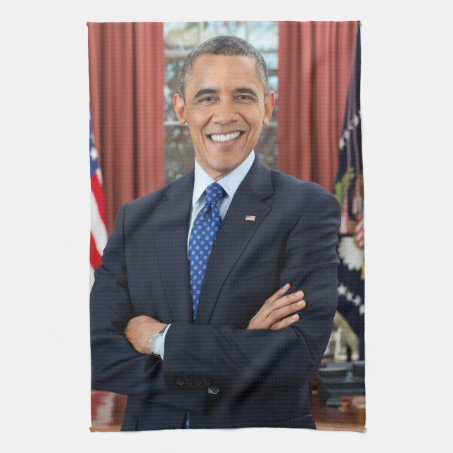 Oval Office Portrait, Obama Barack US President Tea Towel (Vertical)