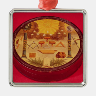 Oval painted box, with symbols of Freemasonry Metal Tree Decoration