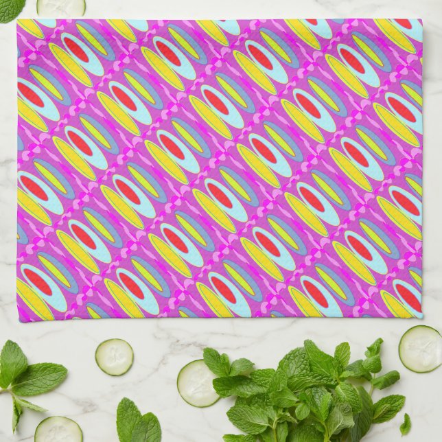 Oval pattern art in mixed colours bright modern   tea towel (Folded)
