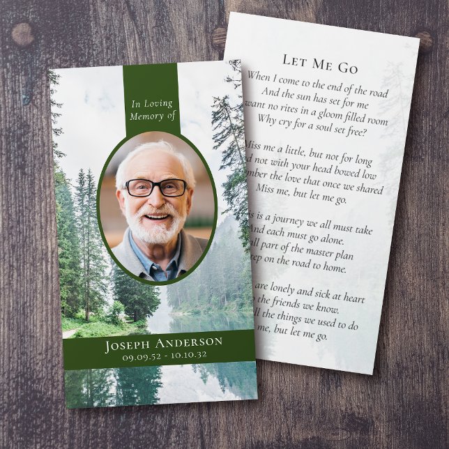 Oval Photo Forest Funeral Memorial Card (Creator Uploaded)