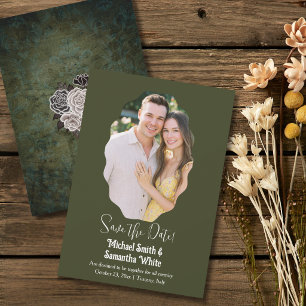 Oval Photo Frame Olive Green Elegant Wedding Save The Date
