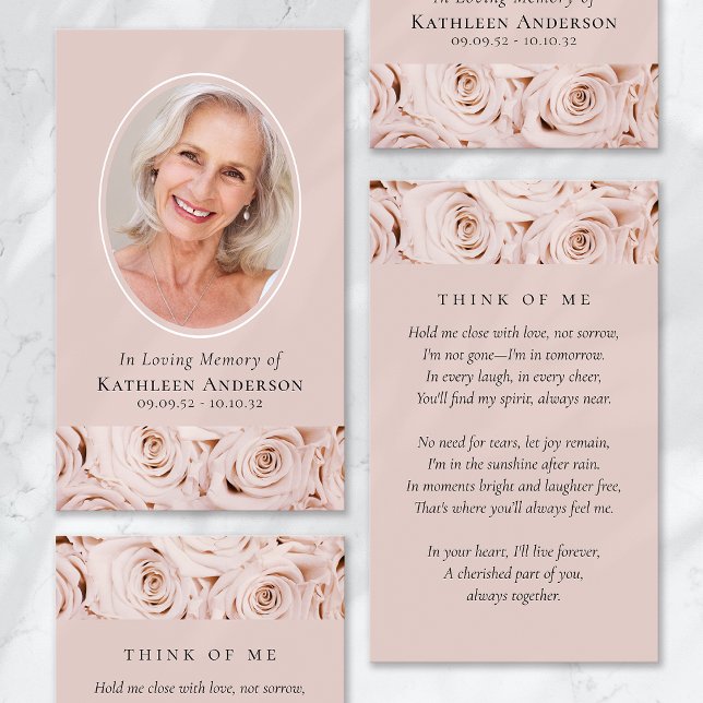 Oval Photo Pink Roses Memorial Prayer Card (Creator Uploaded)