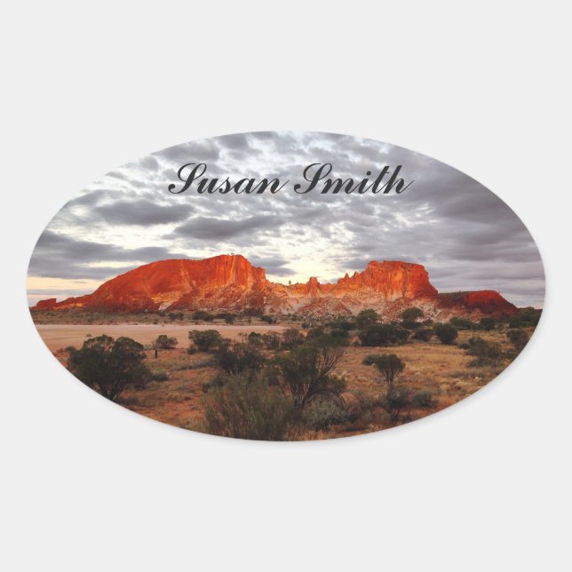 Oval photo sticker with name - Australian outback (Front)