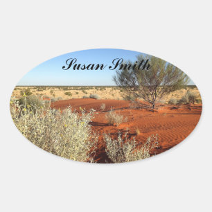 Oval photo sticker with name - desert background