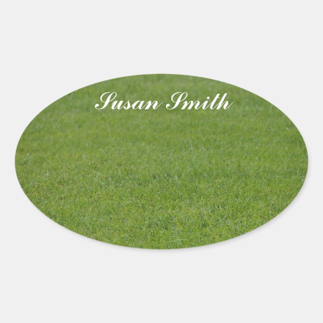 Oval photo sticker with name - green grass (Front)