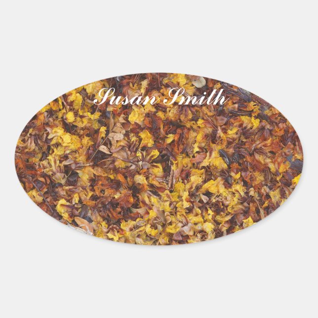 Oval photo sticker with name - Leaf litter (Front)