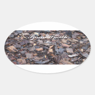 Oval photo sticker with name - wood chip