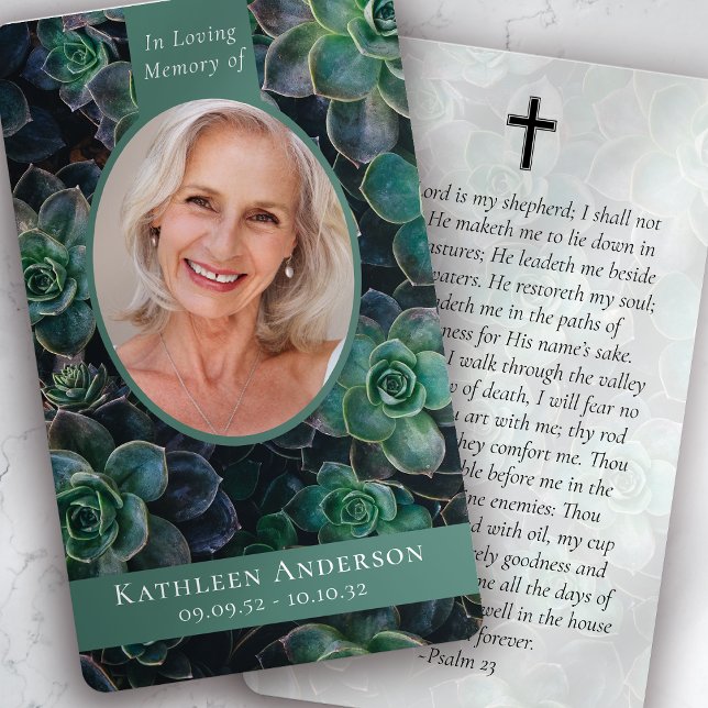 Oval Photo Succulent Memorial Prayer Card (Creator Uploaded)