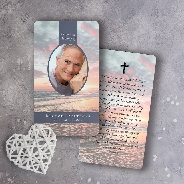 Oval Photo Sunset Ocean Memorial Prayer Card (Creator Uploaded)