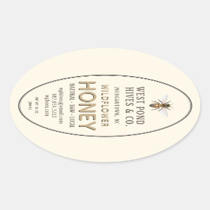 Oval Queenline Honey Jar Label with Bee 16 & 32oz