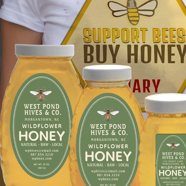 Oval Queenline Honey Jar Label with Bee 16 & 32oz (Creator Uploaded)