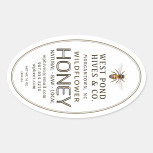 Oval Queenline Honey Jar Label with Bee 16 & 32oz