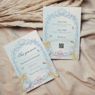 Oval Rococo Sea You Soon All in One Baby Shower Invitation