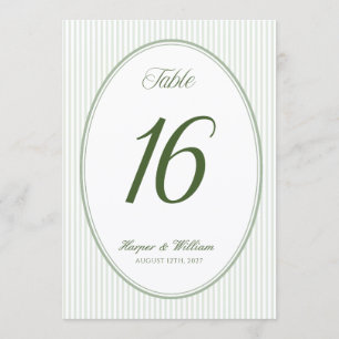 Oval Sage Green Striped Table Number