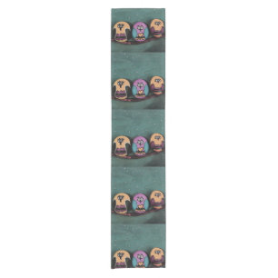 Oval Shaped Owls Against NightSky Primitive Art Short Table Runner