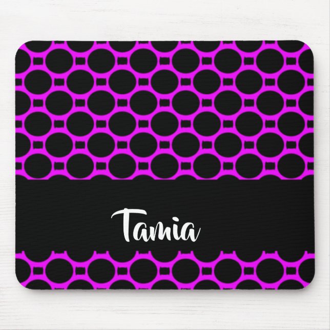 Oval shapes pink black mouse pad (Front)