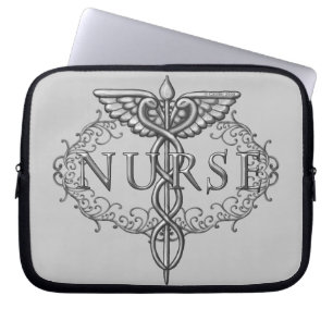 Oval silver caduceus nurse laptop sleeve