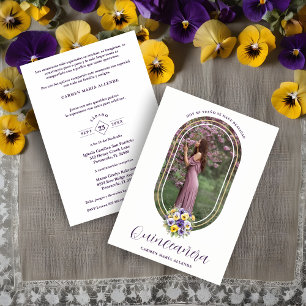 Oval Spanish Chic Floral Bouquet Photo Quinceañera Invitation